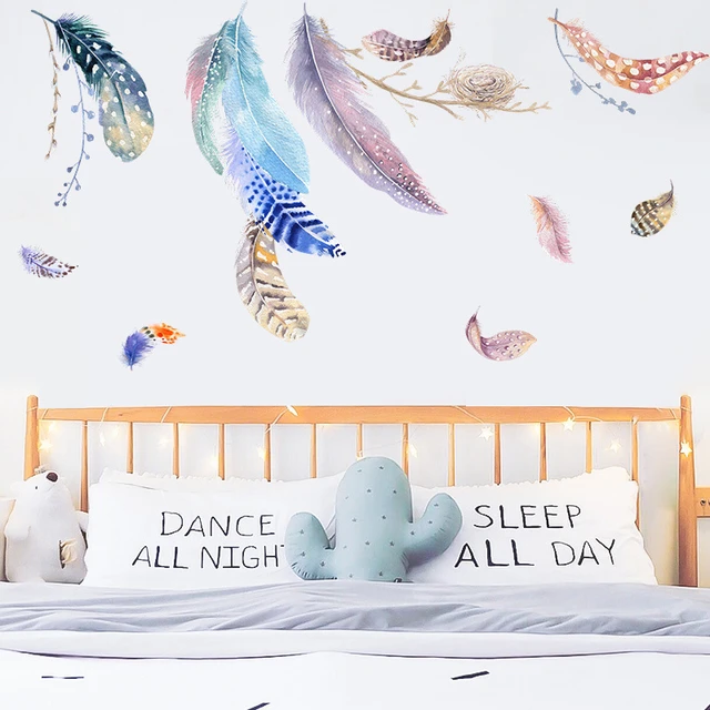 Grandi piume colorate adesivi murali decorazione della stanza camera da  letto soggiorno decalcomanie da parete rimovibili murales d'arte fai da te  decorazioni per la casa adesivo per bambini - AliExpress