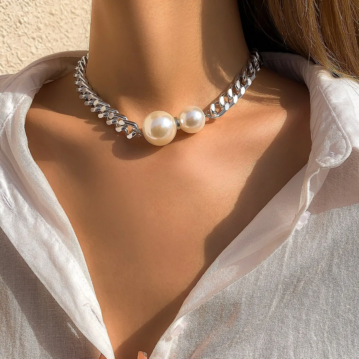 Vintage Punk Cuban Chains Necklaces Women Gothic Imitation-Pearl Pendant Necklace Chokers Fashion Accessories Jewellery
