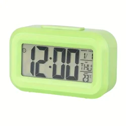 Smart Digital Alarm Clock with LCD Display and LED Light for Bedroom or Office (Black and White) (Green 1pc)