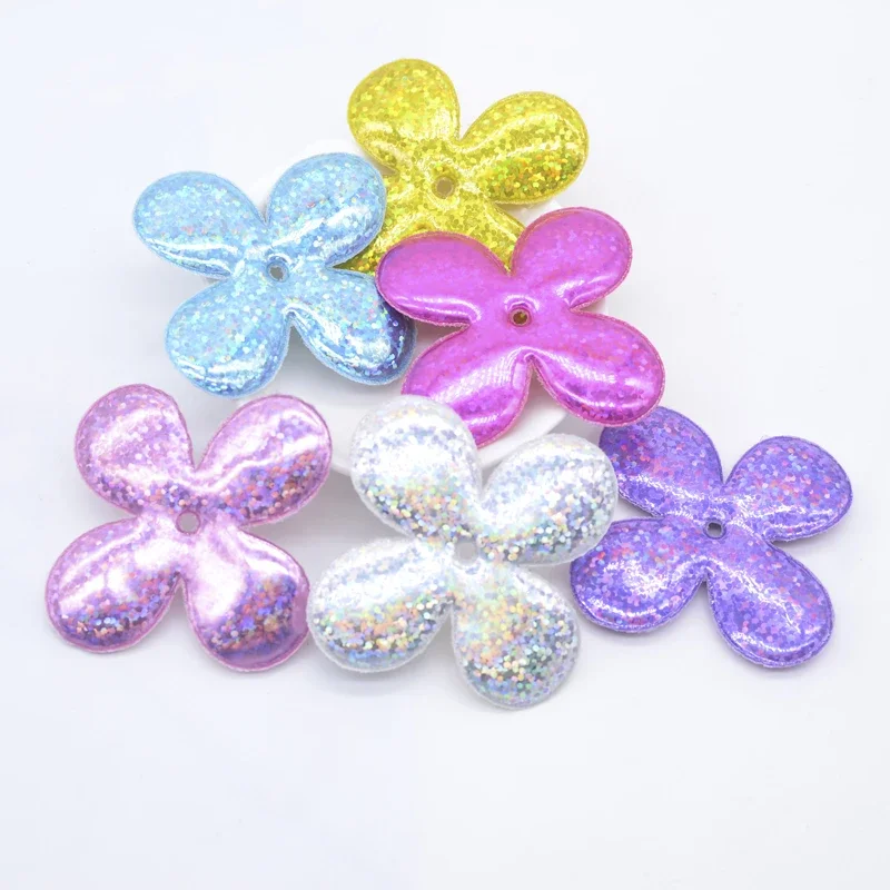 12 Stück 5 cm Shinng Laser PU gepolsterte Blumenapplikationen zum Basteln, Kleidung, Hut, Nähzubehör, Patches, DIY, Kopfbedeckung, Haarschleife, Dekor