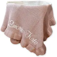 Personalized Knit Baby Blanket Custom Embroidered Name Cotton Shower Blanket  Newborn Gifts Baby Blanket for Girls Boys 1