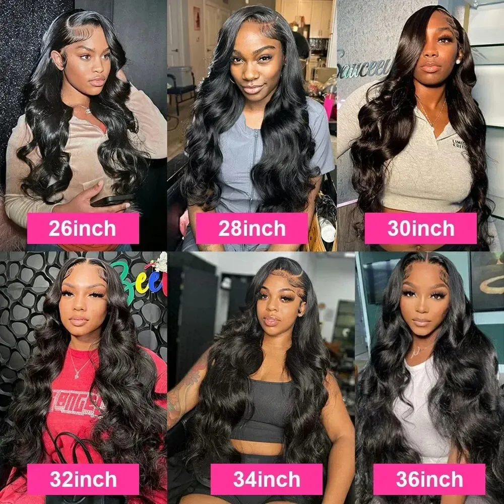 Body Wave Lace Frontal Human Hair Wig 13x4 30 32 inch Natural Black Glueless Peruvian Hair Wigs Special 180% Density For Women