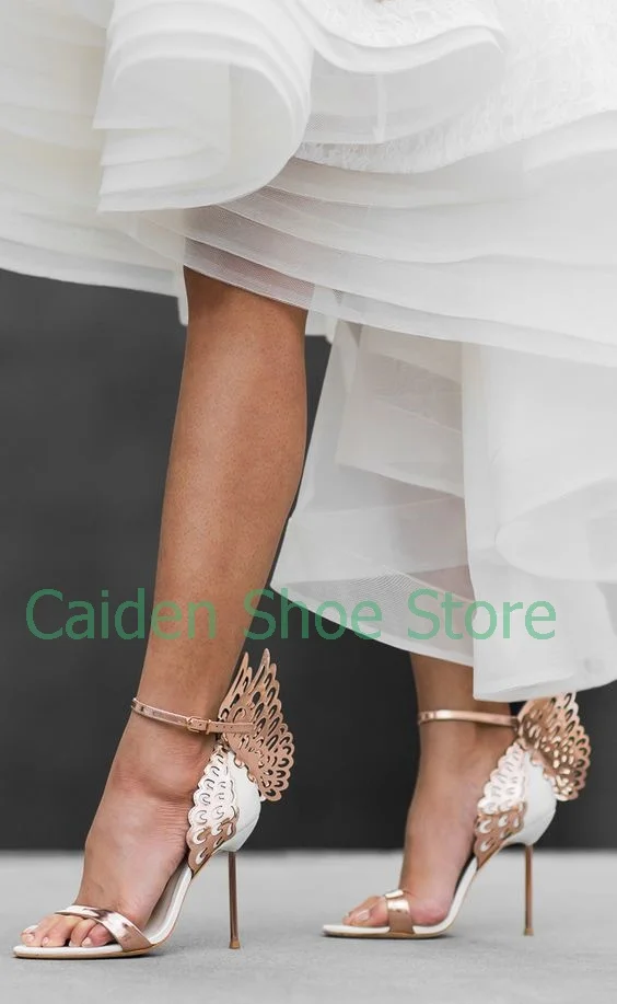 

Ladies Brand Buckle Metal Stiletto High Heel Butterfly Sandals Women Luxury Wedding Buckle Sandals Summer Ladies Dress Shoes