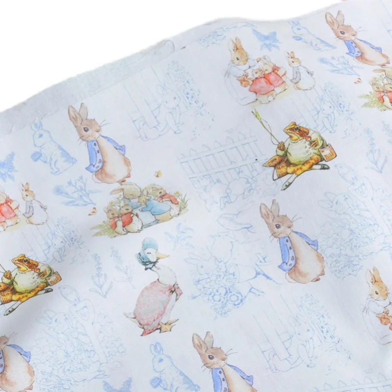 Pure Cotton Fabric Nordic Style Retro Bunny Printing Fabric Handmade DIY Clothing Dress
