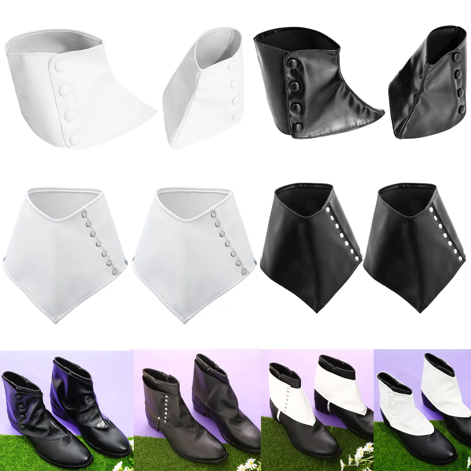 PU Leather Shoes Cover Solid Color Rivets Decorated Pirate Boot Cover Elastic Band Fastened with Shoes Soles Shoes Cover