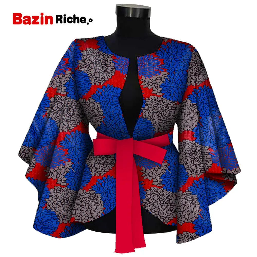 Fashion African Clothes for Women Blouse Elegant O-necklace Tie Belt Ankara Printing Shirt Butterfly Long Sleeve Top Lady WY9871 african culture clothing Africa Clothing