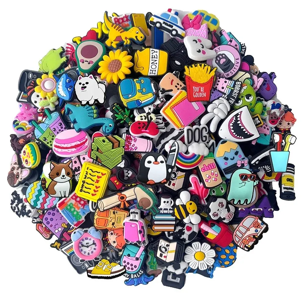 Shoe Charms 30/90pcs Random Pattern Set For Clogs Bag Bubble Slides Sandals PVC Shoe Decorations Beach Bag Accessories Gift
