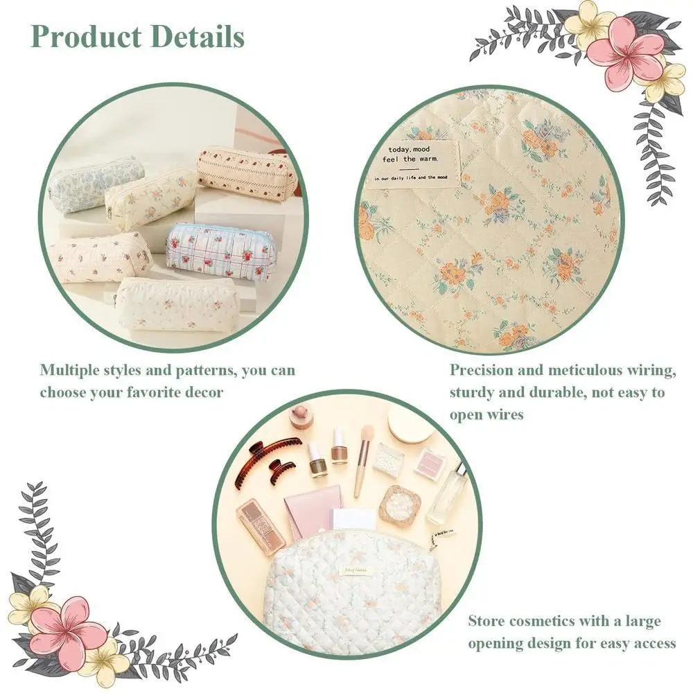 1pcs Cute Quilted Cotton Makeup Bag Women Zipper Cosmetic Organizer Cloth Handbag Box Shape Portable Toiletry Case for Girls 3