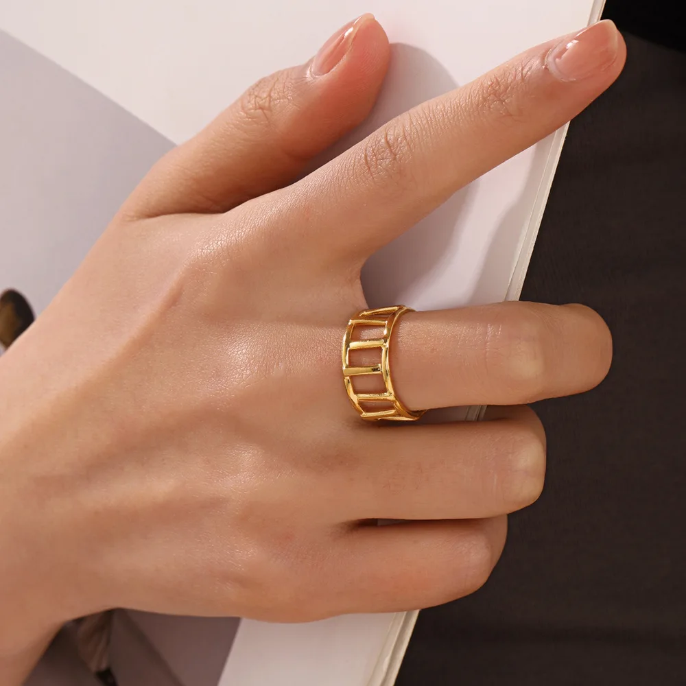 

Geometric Popular Stainless Steel Ring Women's Ins Style Simple 18K Gold Plated Ring