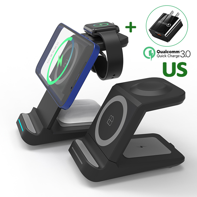3 in 1 Magnetic Wireless Charger for iPhone 13 12 11 Pro XS Qi Fast Charging Dock Station For Apple Watch 7 6 5 AirPods Pro