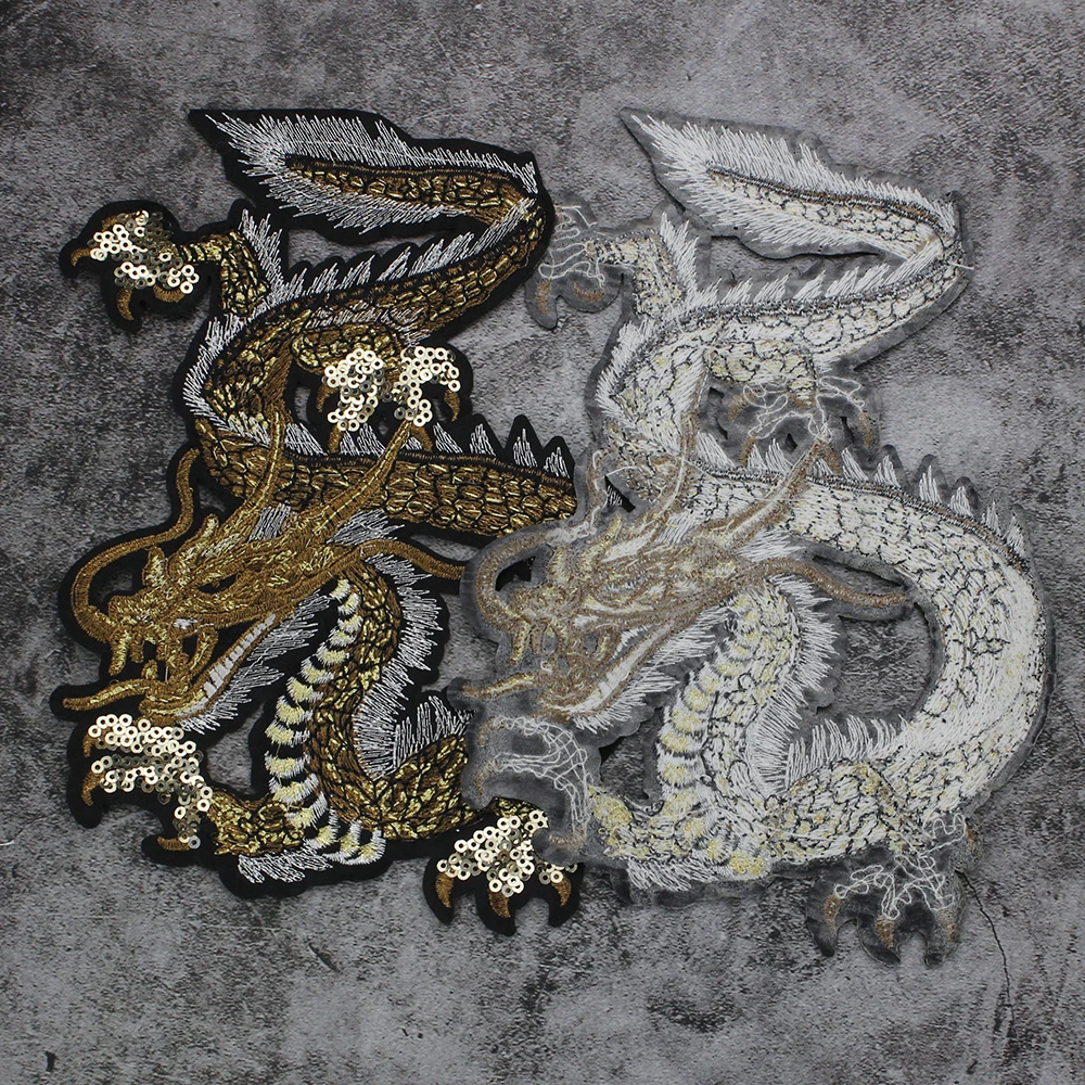 의류용 자수 스팽글 골든 드래곤 패치, 다리미 온 스티커 패치, 바느질 액세서리, 의류 청바지 장식