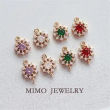 MIMO JEWELRY Gold Plated Round micro inlaid color zircon single ring double ring pendant DIY manual accessories 