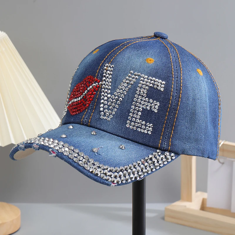 Baseball mütze für Frauen Pailletten Strass Tröpfchen Casual Sport kappe weibliche Jeans tuch verstellbarer Hut Sonnenschirm Hip Hop – Detail 11