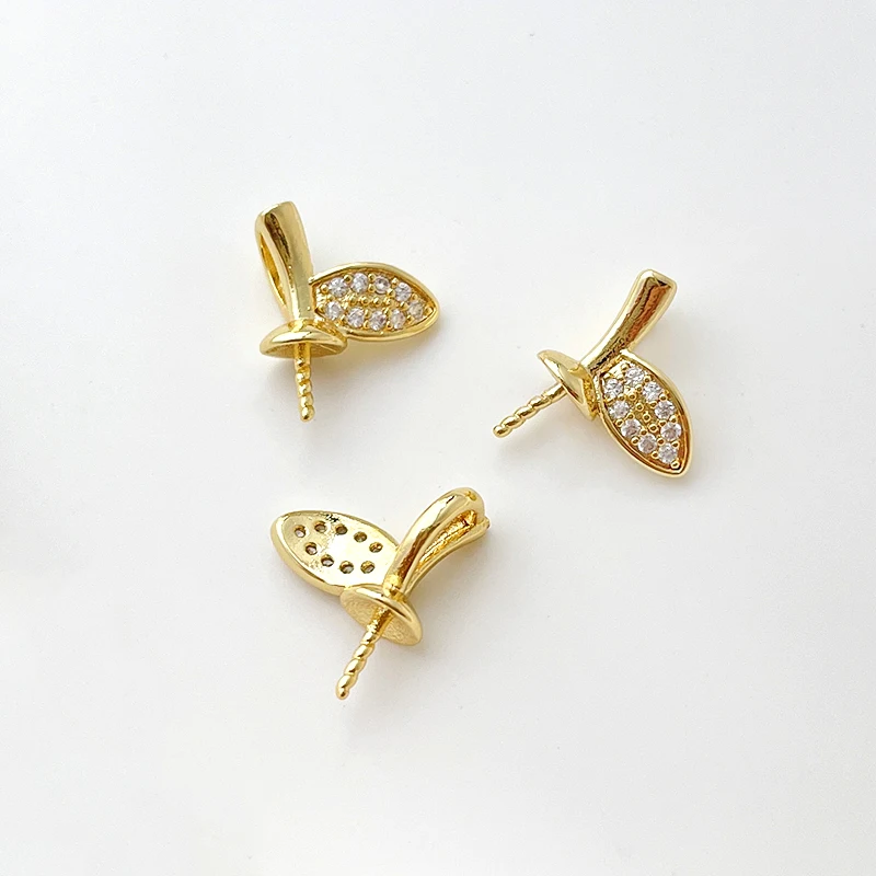 Elegant Zircon Leaf Pendant Set: Brass-Plated Gold DIY Jewelry Charms