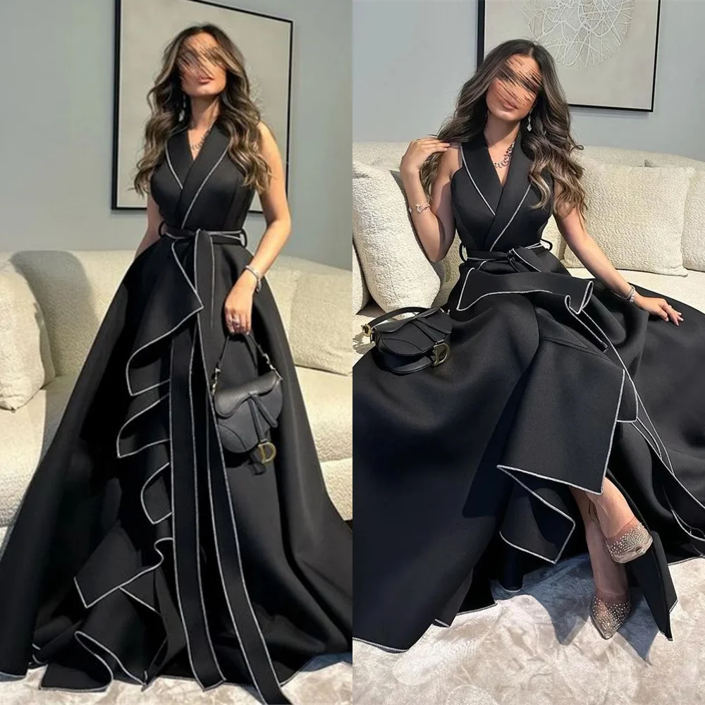 

Prom Dresses High Quality Exquisite V-neck A-line Belt Satin Formal Occasion Gown vestiti donna eleganti per cerimonie elbise