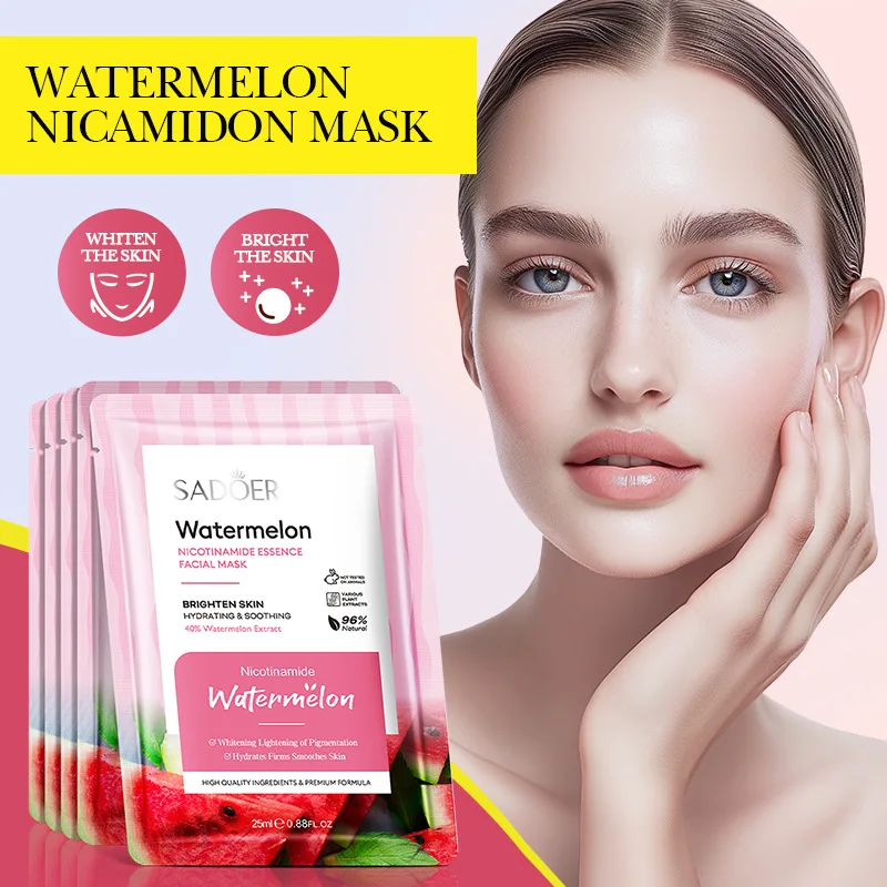 5/10pcs SADOER Watermelon Nicotinamide Facial Masks Face Moisturizing Brightening Hydrating Face Mask Facial Skin Care Products
