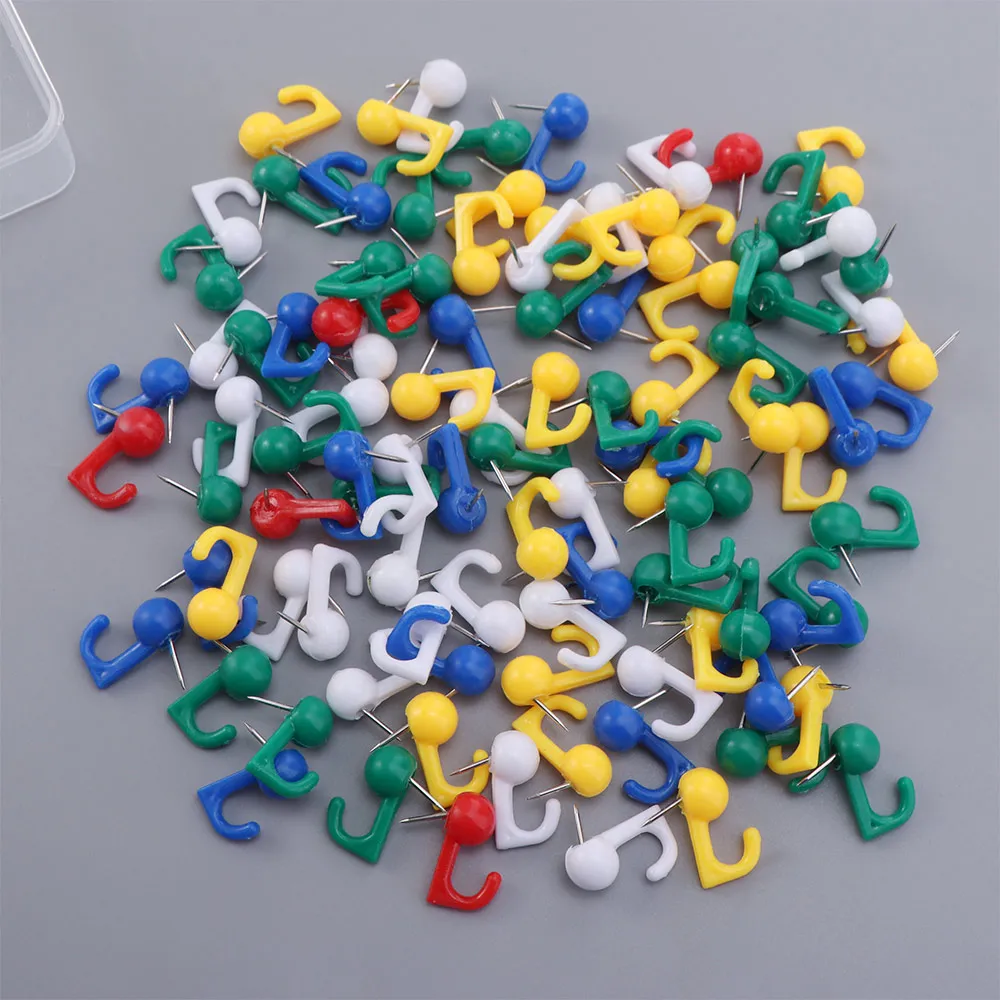 100Pcs DIY 다채로운 푸시 핀 재사용 가능한 크리 에이 티브 보드 압정 상자 장식 스터드로 쉽게 설치 가능 학교 문구