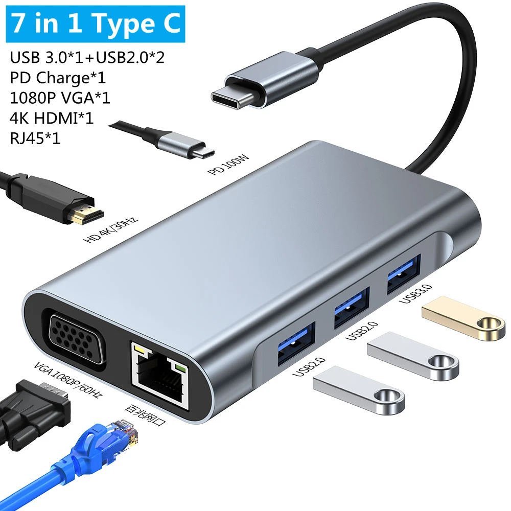 8-in-1 USB C Hub - 4K HDTV, 100W PD, USB Ports, Ethernet, SD/TF Card Reader - MacBook Pro/Air Compatible