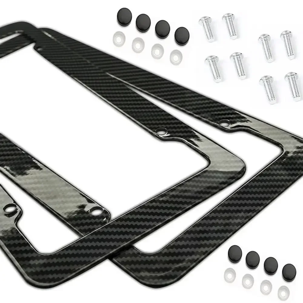 1/2Pcs Carbon Fiber License Plate Frame Front and Rear License Plate Frames with Fasteners and Screws Universal Brackets