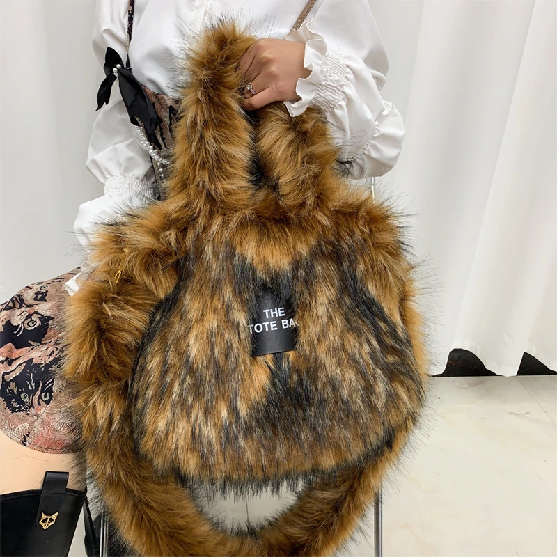 Luxury Designer The Tote Bags for Women Furry Leather Branded Fur