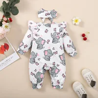 0-18Months Rompers for Newborns Long Sleeve Baby Girl Jumpsuit Cute Elephant Print Infant Baby Bodysuit Toddler Girl Clothes 2
