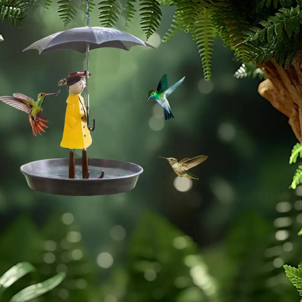 Bird Feeder Umbrella Girl Design Hanging Bird Feeder Set With Metal Chain Easy Cleaning Light Metal Feeders With Brush