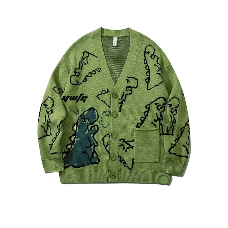

Sweaters Men Harajuku Style Knitted Hip Hop Streetwear Dinosaur Cartoon Pullover Oversize Casual Couple O-Neck Vintage Sweaters