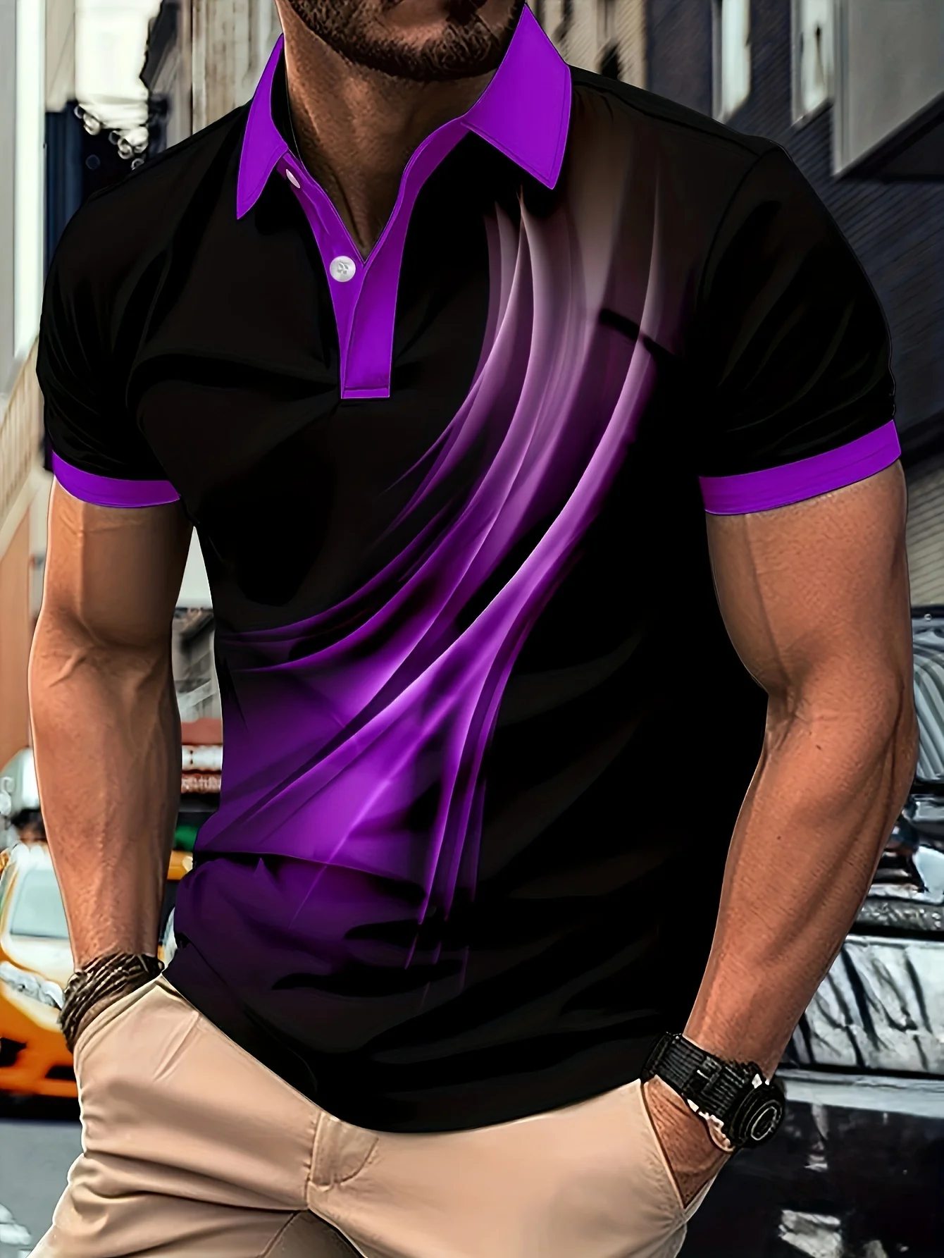Kurzärmliges, lässiges und bequemes Poloshirt für Herren in Purple Line