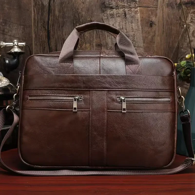 

Men's head layer cowhide business briefcase office diagonal cross shoulder bag conference documents handbag 14 inch laptop bag