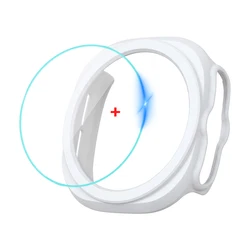 Rugged Glass Case with Screen Protector for Smartwatch - Hard PC Bumper Cover (White)