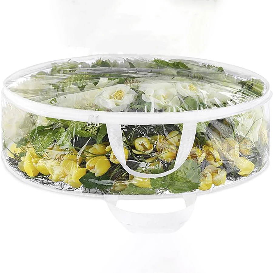 Clear Everyday Wreath Bag 30 inch approx. 76.2 cm Christmas Wreath Storage Container Clear PVC Waterproof Bag Handle