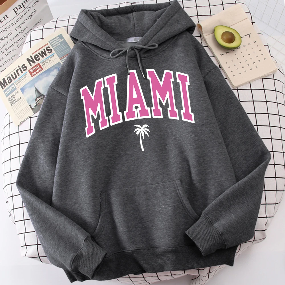 

Miami Beach Printing Mens Hoodie Vintage Large Size Clothes Classic Comfortable Hoodies Harajuku All-Match Clothing For Men