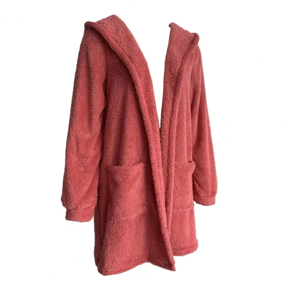 

Double-sided Velvet Jacket Women's Mid-length Hooded Plush Coat Casual Outerwear for Autumn Winter Loose Fit Trench Coat