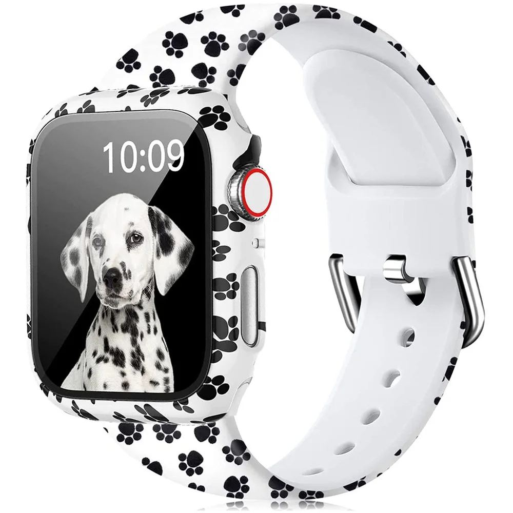 Glass+Cover+Strap for Apple Watch Case 44mm 40mm 41mm 45mm 42mm 38mm sport Silicone bracelet iwatch series 9 8 7 6 5 4 3 SE Band