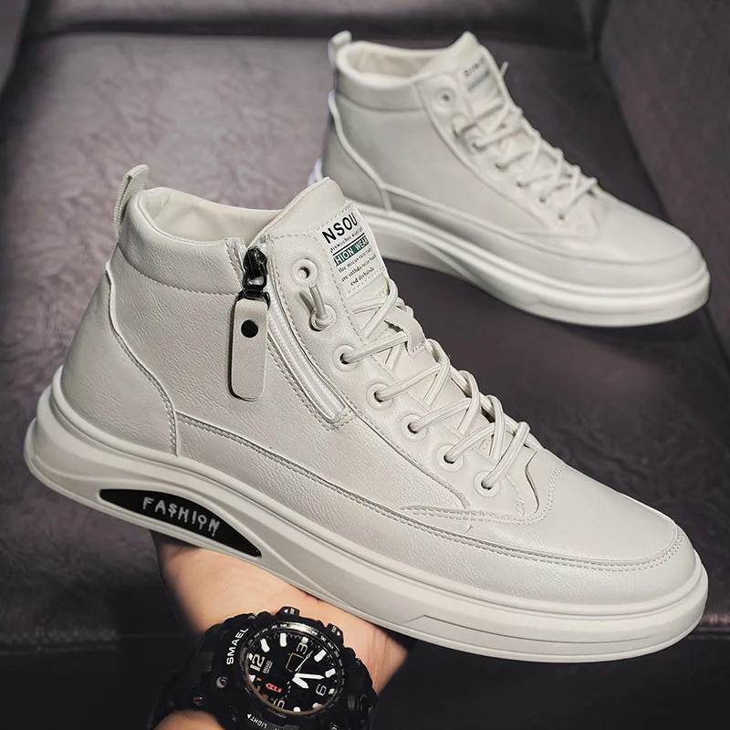 

Men Boots Autumn High Top Leather Casual Shoes Fashion Cotton Shoes Flat Ankle Boots Business Outdoor Shoes Man Sneakers New