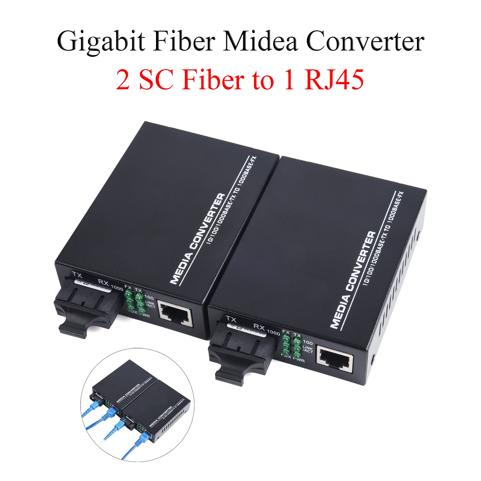 1Pair Gigabit Fiber Optical Media Converter Switch 1000M Single Mode Multimode UPC/APC 2 SC-Port to 1 RJ45 Fiber Transceiver Kit