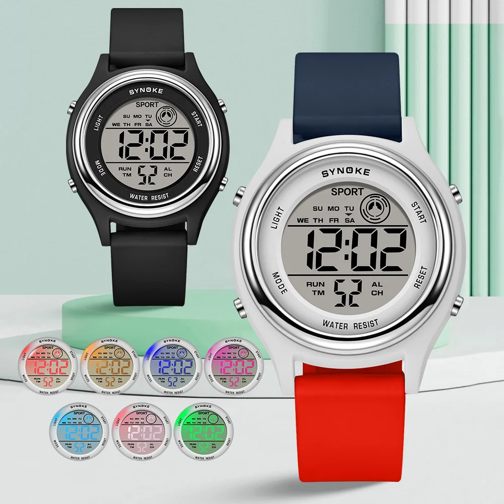 SYNOKE Colorful Children Seven Lights Watches Sport Students Digital Watch For Kids Waterproof Electronic Watch Shock Resist 2