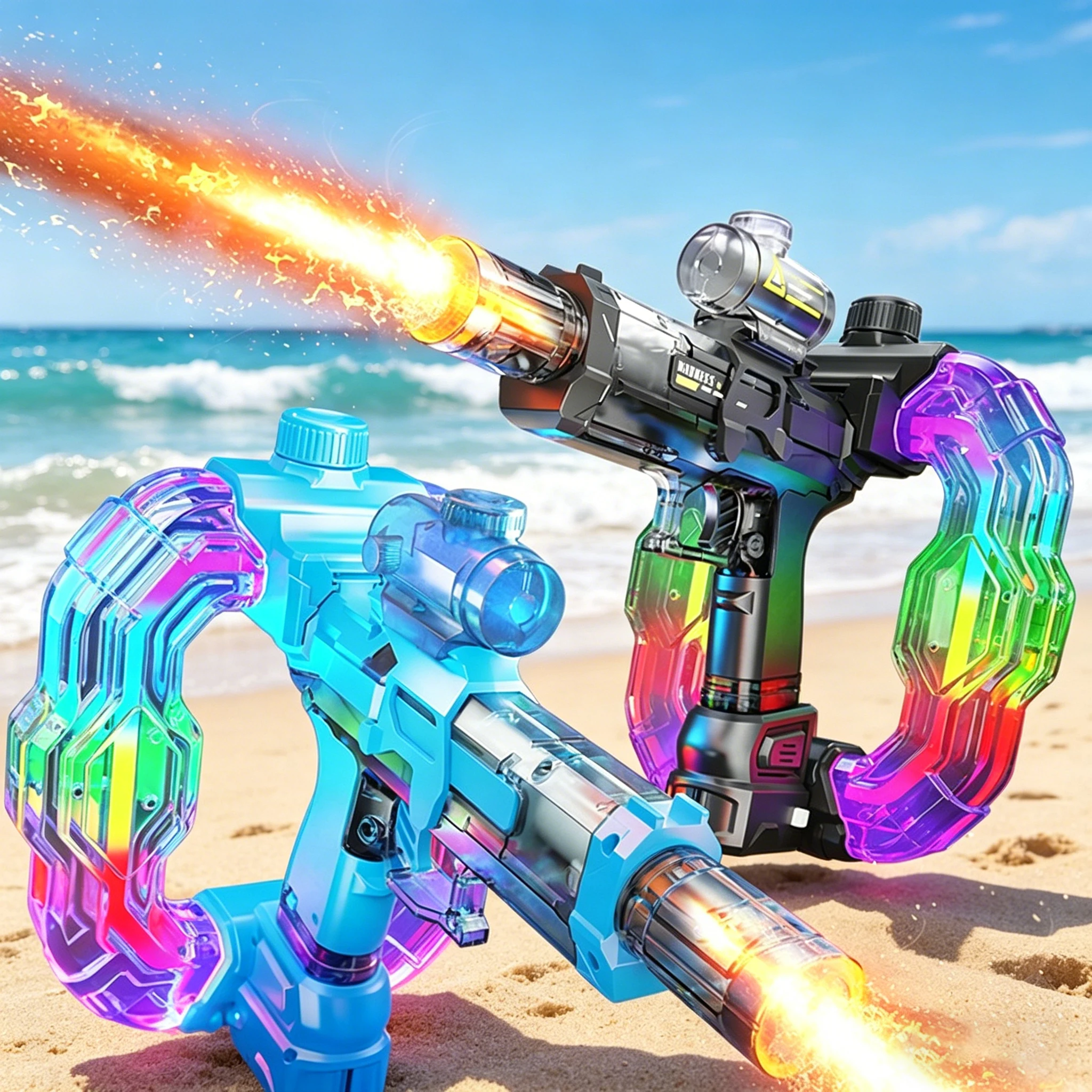 Electric Water Gun Ice Rat with Light Sound Energy Gathering Ring Continuous Fire Summer Pool Beach Party Game Water Play Toys
