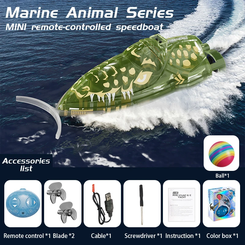 قارب RC صغير دفع الكرة عالية السرعة مصباح ليد 2.4...