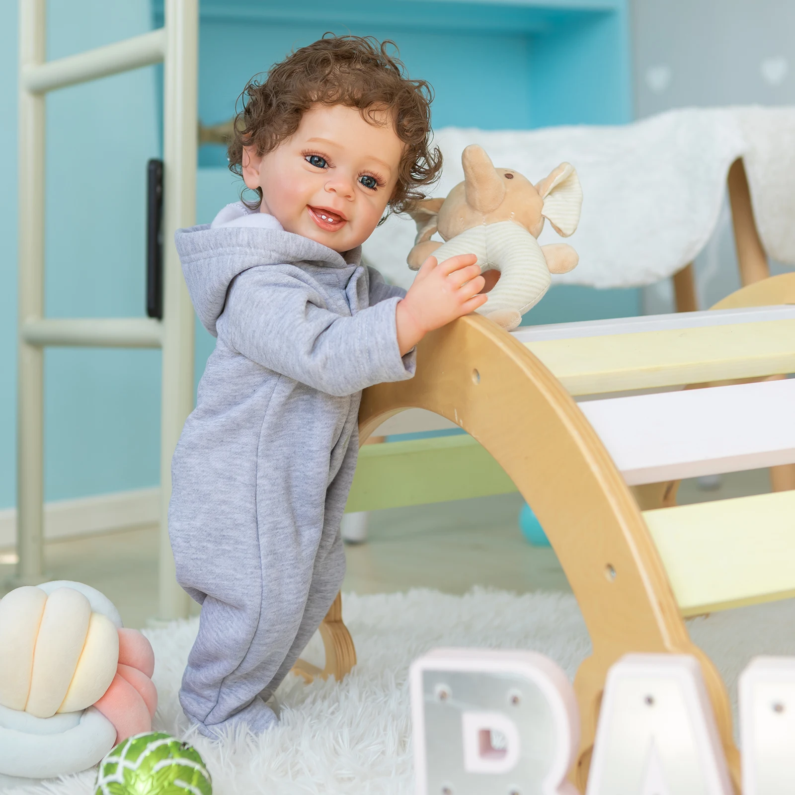 NPK 55CM 전신 부드러운 실리콘 리얼 터치 다시 태어난  소년 인형 Yannik 어린이를위한 이상적인 선물 목욕 장난감 방수