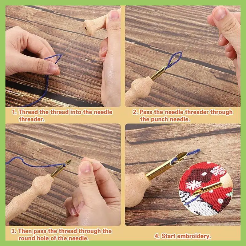 23Pcs Punch Needle Kit, Wooden Punch Needle Set Adjustable For Adults Beginner Embroidery Durable