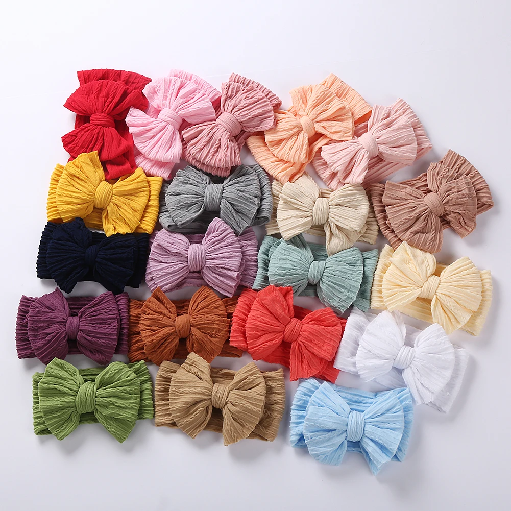 20Pcs/Lot Solid Cable Bow Baby Turban Headband Kids Nylon Layers Elastic Headwraps Newborn Boy Girl Hair Band Accessories artificial flower headband elastic nylon newborn hair bands for baby girl toddlers band infant hair accessories kids headwear