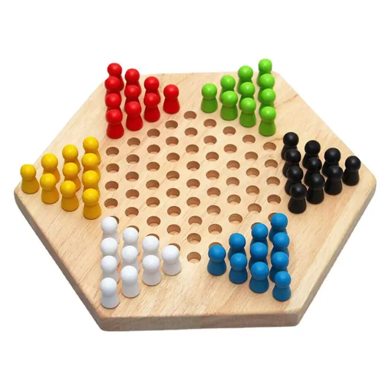 

Деревянные китайские шашки, деревянные шашки с красочными колышками, семейная настольная игра, развивающая шахматная доска, игрушка для