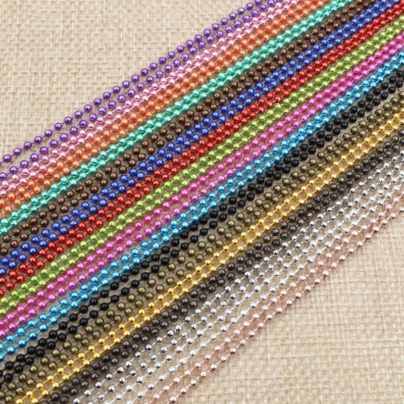 5pcs 1,5 2,0 2,4mm Länge 65cm Gold Bronze Silber Farben Überzogen Ball Perlen Kette Halskette Bead Stecker für Charme Basis Tablett