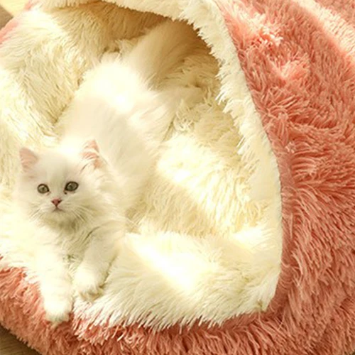 긴 봉제 애완 동물 고양이 침대, 원형 고양이 쿠션, 새끼 고양이 바구니, 둥지 개집, 작은 개 고양이 용품, 집 고양이 용품 쿠션 2