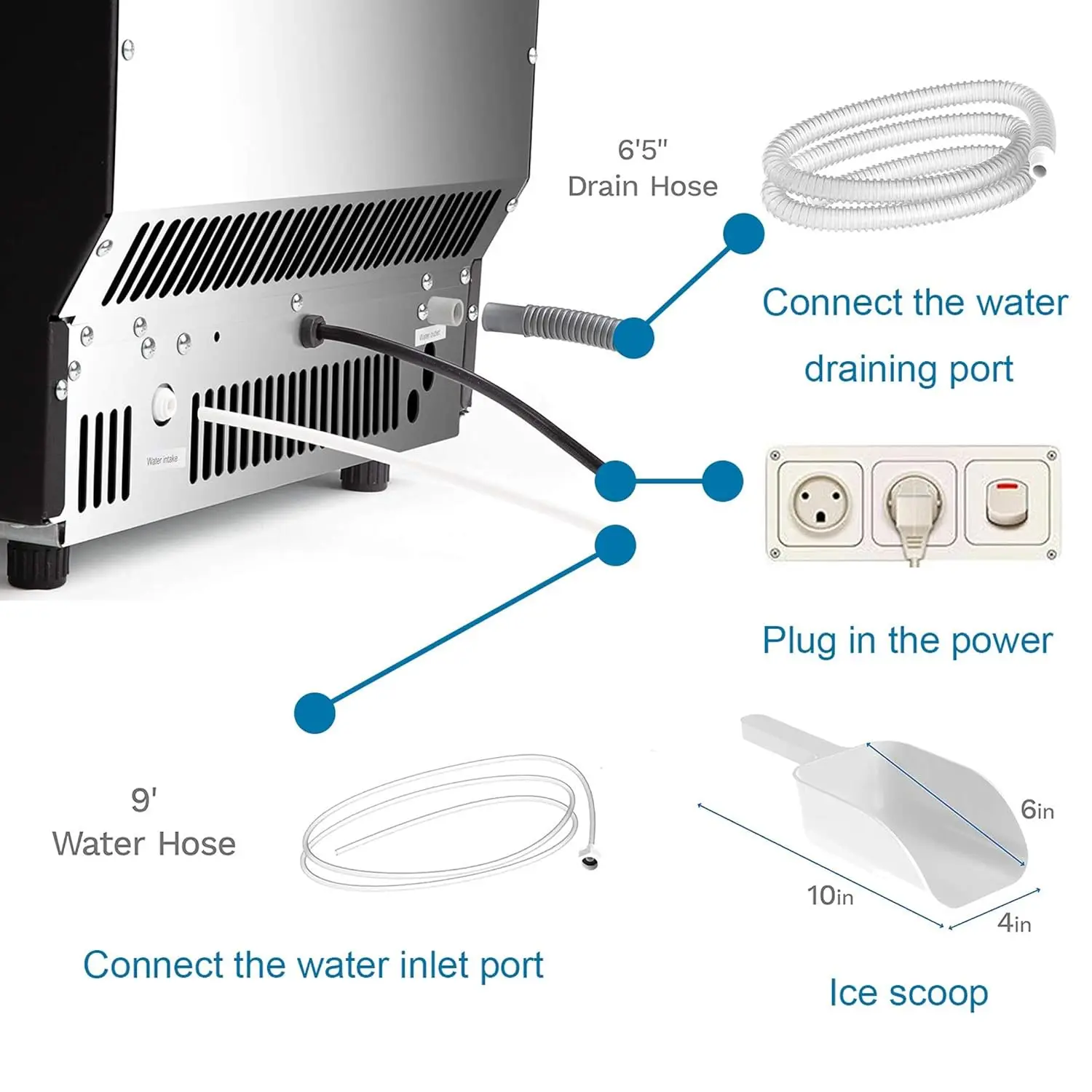 Star Commercial Ice Makers Machine Stainless Steel Makers 100 Lbs of Ice Per 24H with 33 Pounds Storage Capacity Ice Cubes Frees 3