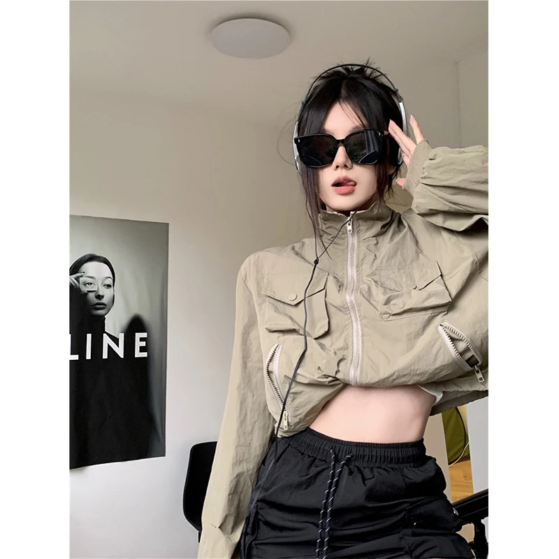

MEXZT Streetwear Y2K Cropped Jackets Women Oversized Sun-Proof Coat Harajuku Vintage Korean Casual Sunscreen Short Outwear Tops