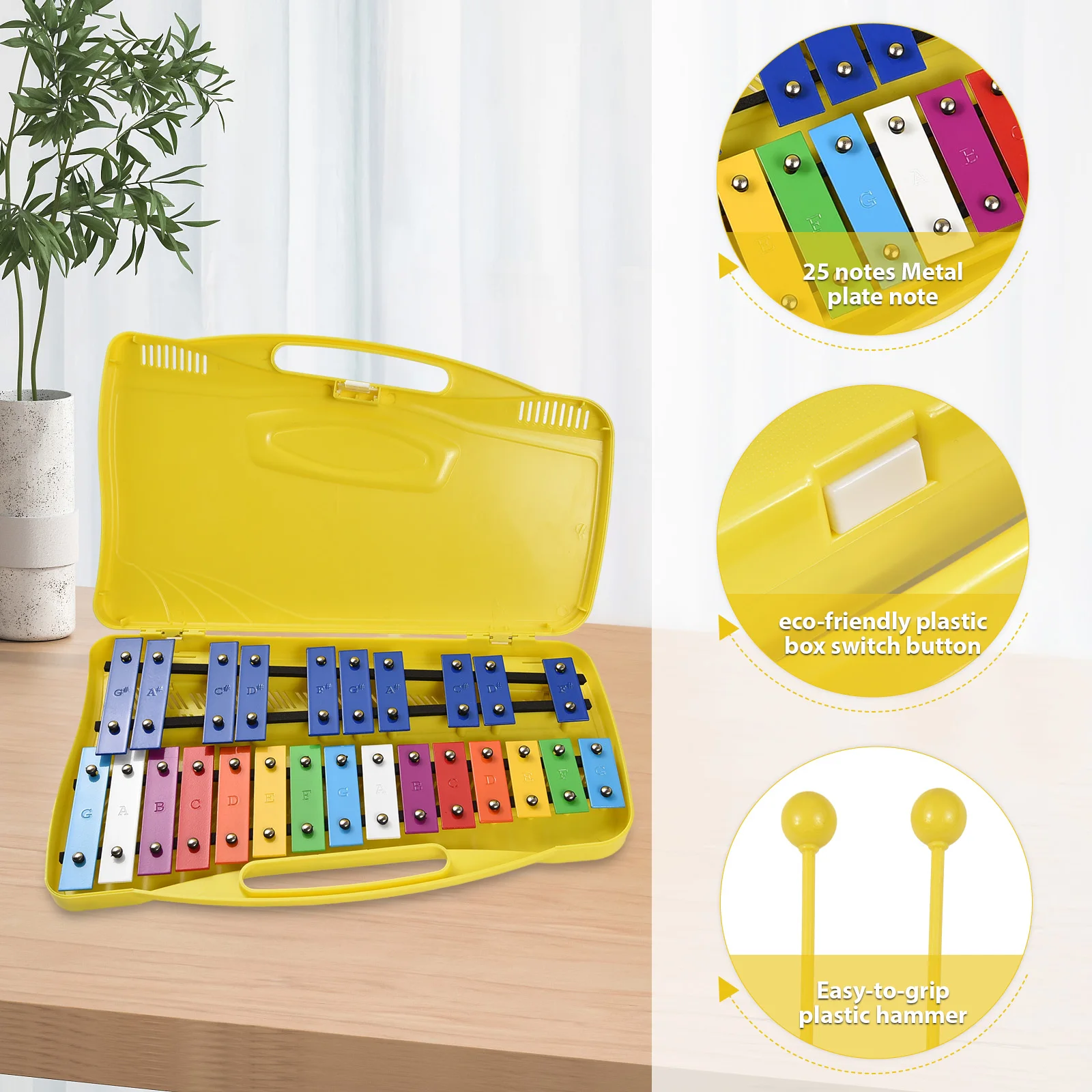 25 Notes Glockenspiel Xylophone Colorful Metal Keys Rhythm Instrument with 2 Mallets Handheld Case Gift for Beginners Students