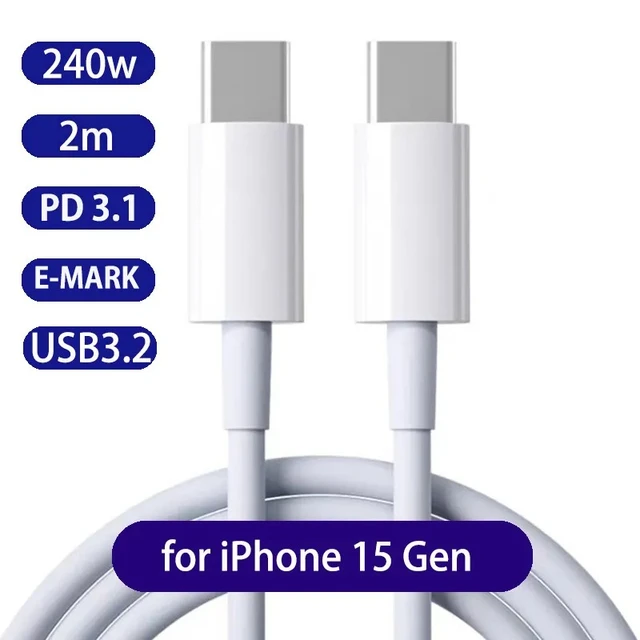 iPhone 15 / Plus / Pro / Max 20W Charger / Car Charger w.Cable 2m - White