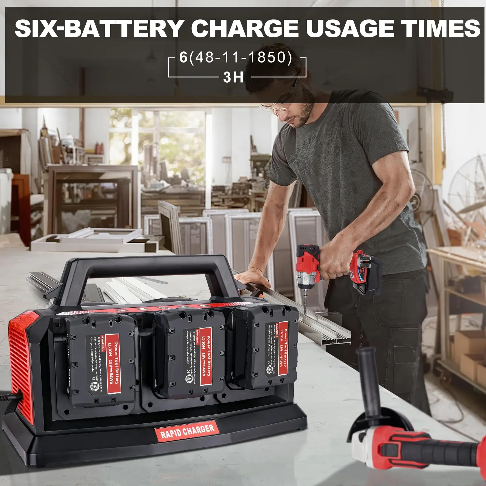 Replacement for Milwaukee M18 Battery Charger Station 6-Ports Simultaneous Rapid